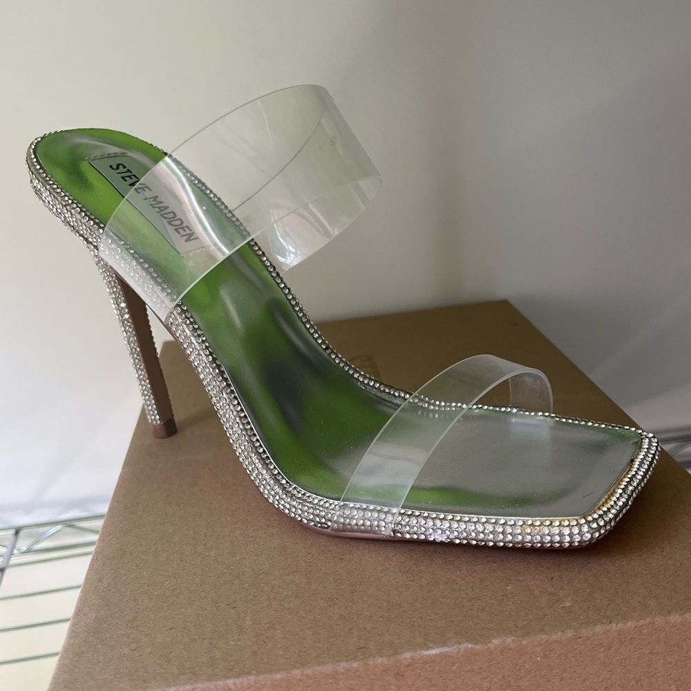 STEVE MADDEN PENDING EMBELLISHED TRANSLUCENT STRAP STILETTO HEEL - Picture 7 of 7